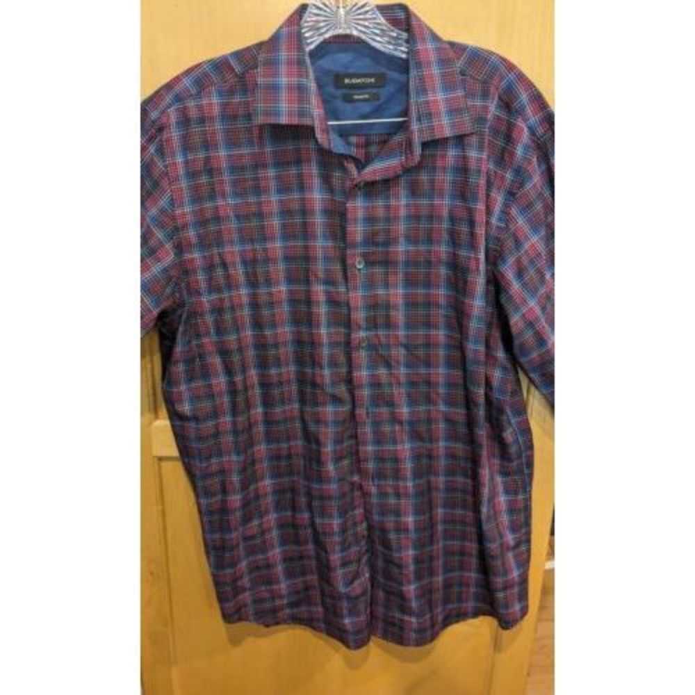 Bugatchi  Button Down  small Flip Cuff‎ Plaid Size Medium 100% Cotton